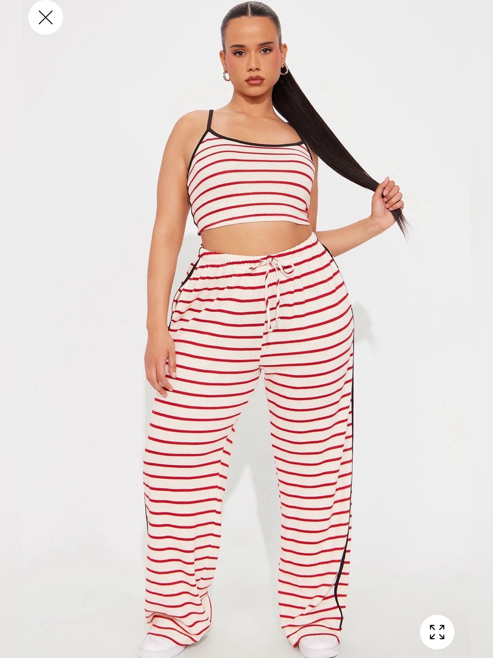 Fashion Nova Cream and Red Striped Wide Leg Pants